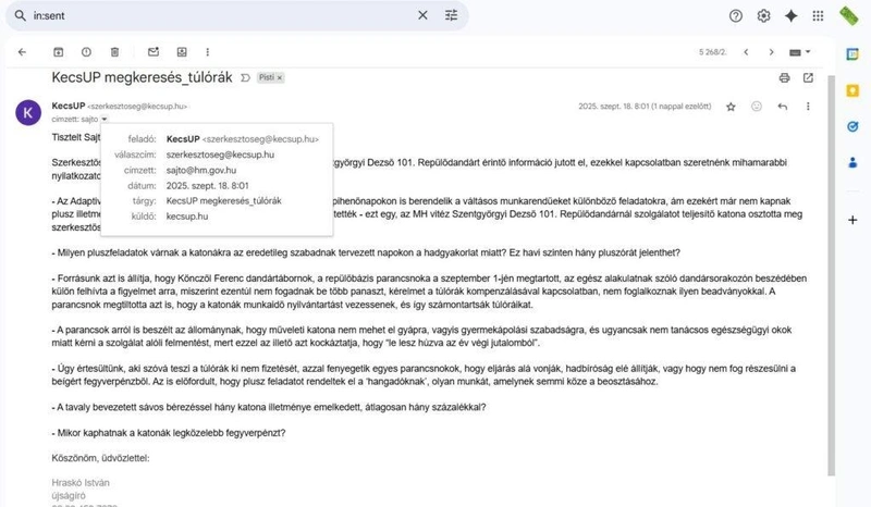 Képernyőfotó, KecsUP emailfiók