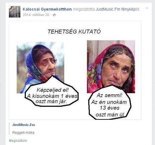 Raaszista viccelődés a Kalocsai Gyermekotthon facebook oldalán