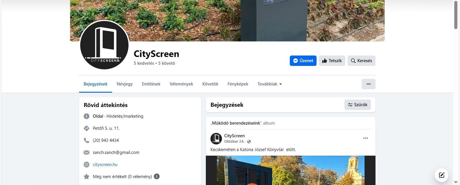 CityScreen Facebook oldala